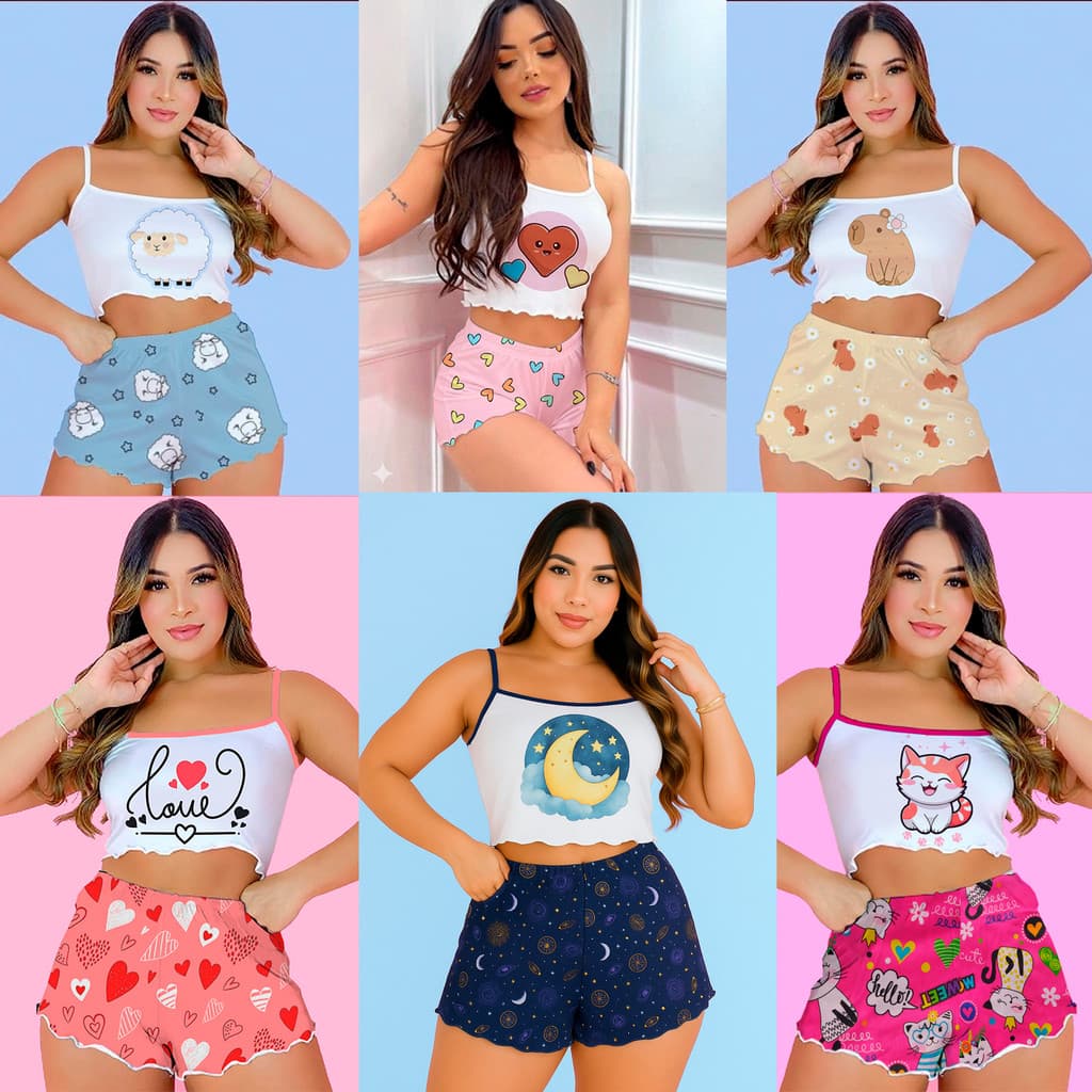 Kit Pijama Baby Doll Virginia Cetim Renda