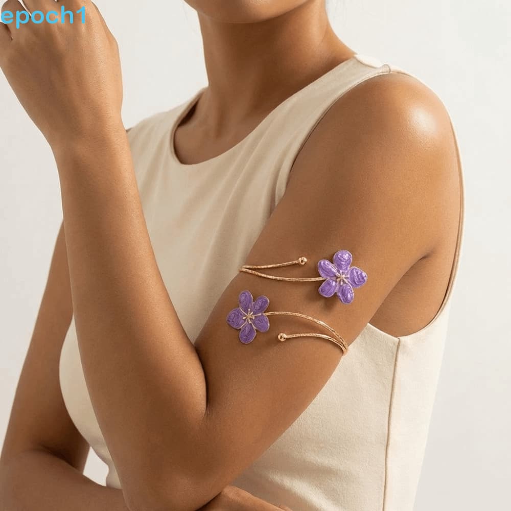 Pulseira de Flor EPOCH1, Bracelete Aberto de Liga com Esmalte Colorido, Pulseira de Pétalas Esmaltadas Coloridas Exquisi