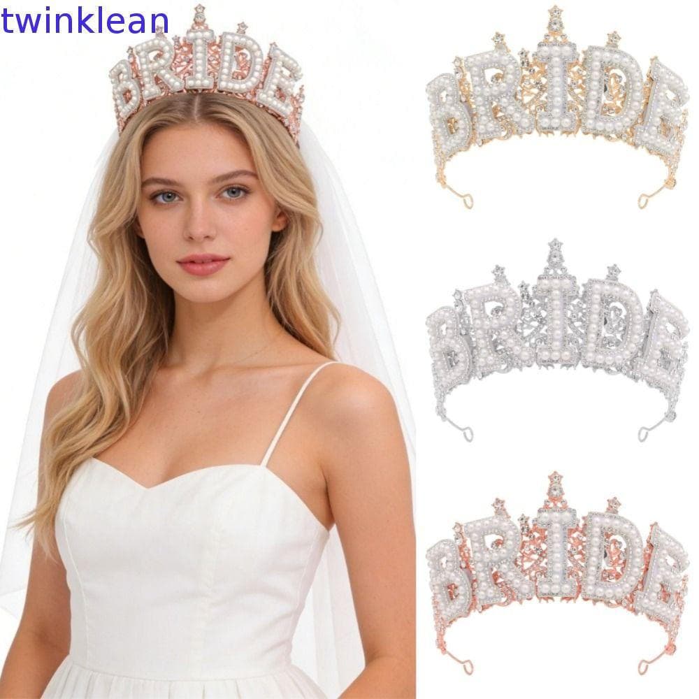 Coroa de Pérolas Brancas TWINKLEAN, Tiara de Princesa em Liga Brilhante com Strass, Tiara de Noiva DTYD
