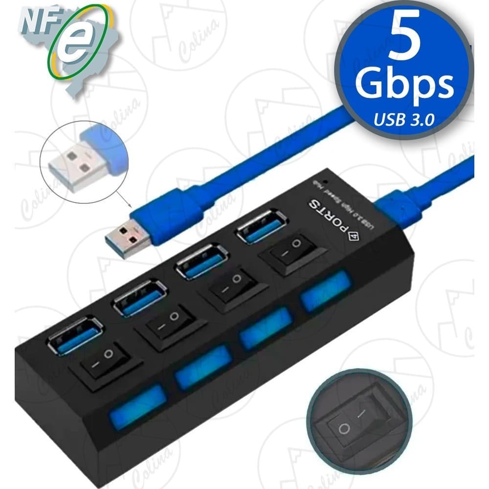 Hub USB 3.0 4 Portas Expansor USB Adaptador USB Splitter Chave Liga Desliga Mouse Teclado PC Notebook Pendrive 480Mbps