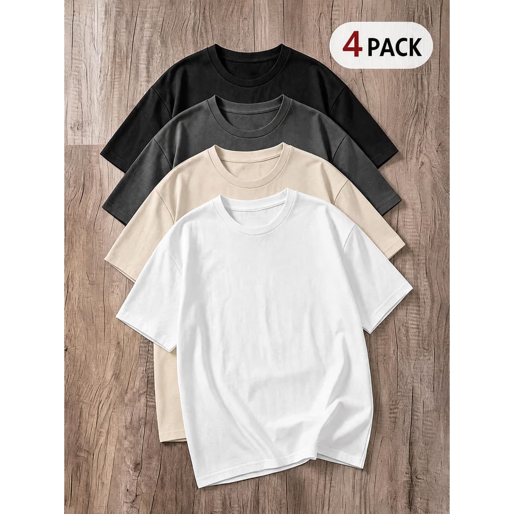 KIT 4 CAMISETAS BASICAS 100% ALGODÃO ENVIO RAPIDO - PRETO, OFF WHITE, CHUMBO E BRANCO