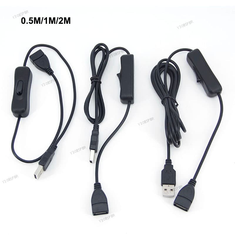 0.5m 1M 2m Cabo USB 50cm 2.0 Um Macho Para Uma Fêmea Extensão De Carregamento Extensor Preto Com Botão Interruptor Liga/