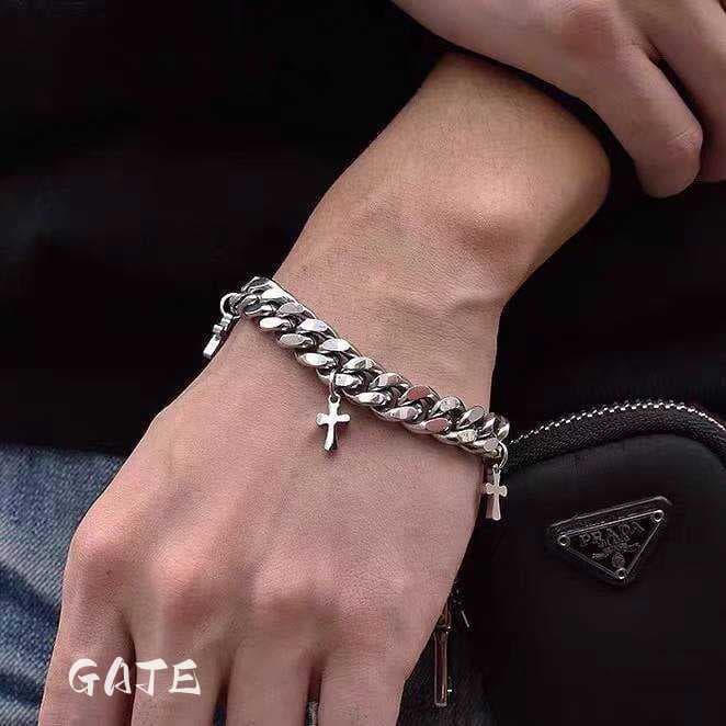 2024 novo estilo titânio aço cruz cubana pulseira masculina High-End na moda masculino rufião bonito estilo Hip-Hop Retr