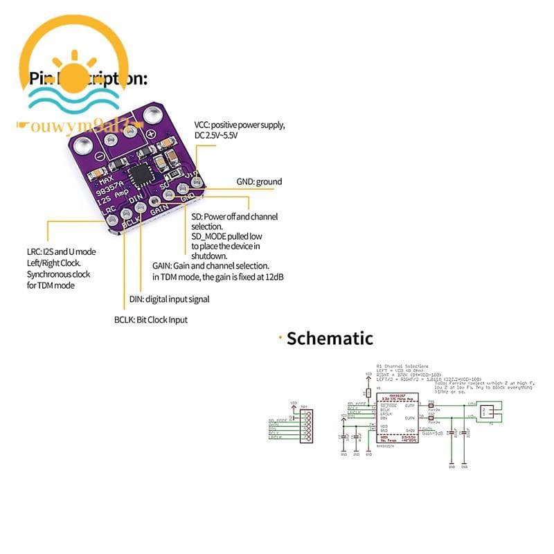 Max98357 I2S 3W Classe D Amplificador Breakout Interface Decodificador Módulo Placa De Áudio Sem Filtro Para