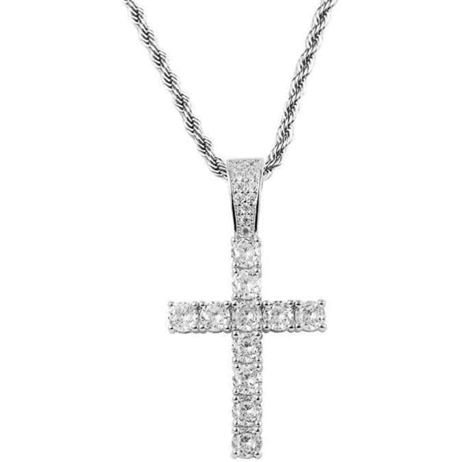 Colar de Cruz com Diamantes de Zircônia FASHIXD para Homens, em Prata, Ouro, Aço Inoxidável, com Corrente Cubana, Colar