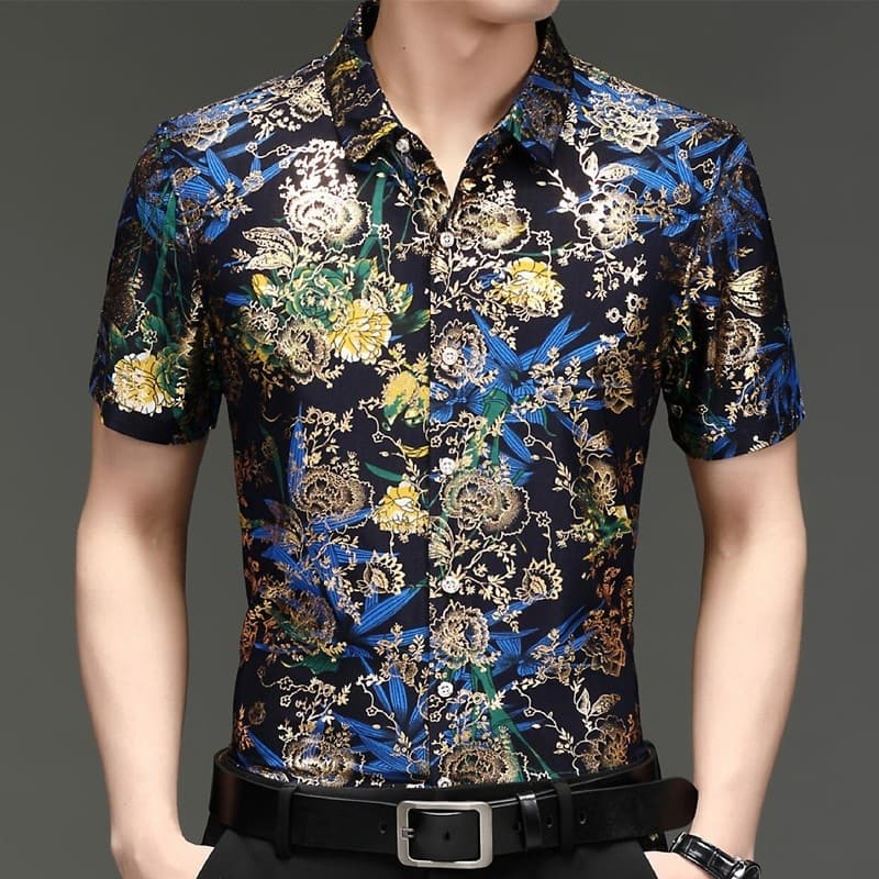 【Estilo Moderno】เสื้อเชิ้ตผู้ชาย เสื้อผ้าคุณพ่อ เสื้อเชิ้ต ปั๊มร้อน ใส่สบาย ระบายอากาศได้ดี ฤดูร้อน บาง Camisa/Floral/Me