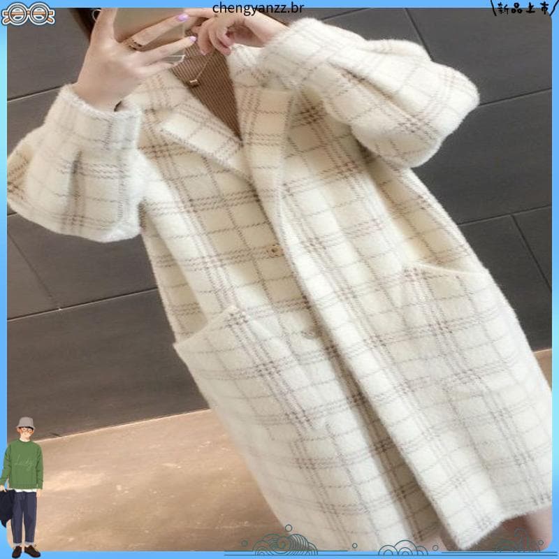 Roupa exterior novo estilo outono inverno estilo de comprimento médio mãe jaqueta de malha solta feminina Cardigan gros
