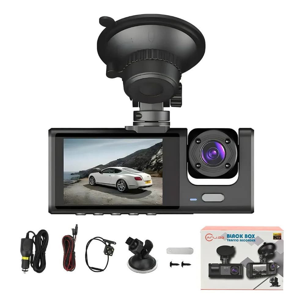 Câmera Veicular Tripla Dvr 1080p Tela 2 Pol Ré 3 em 1