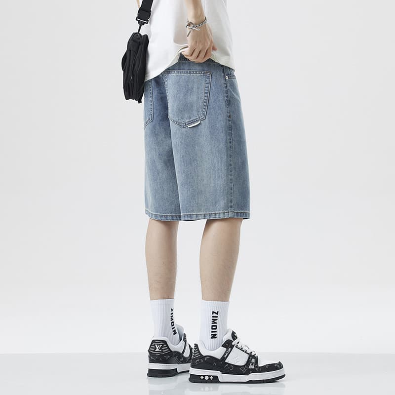 Tencel Denim shorts masculino verão shorts tencel Lyocell solto All-Match estilo fino na moda versão coreana cinco @-