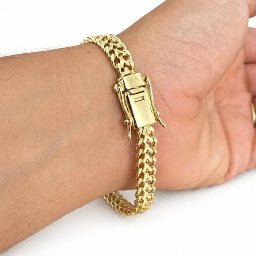 Pulseira Masculina Duplo Grumet 8mm 21cm Banhada A Ouro