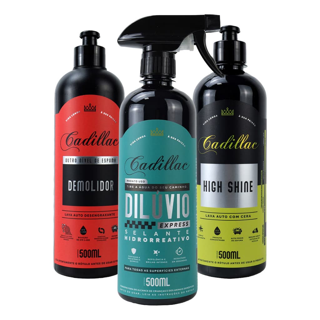 Kit Limpeza Automotiva Cadillac Shampoo Demolidor High Shine Diluvio Express Estética Automotiva