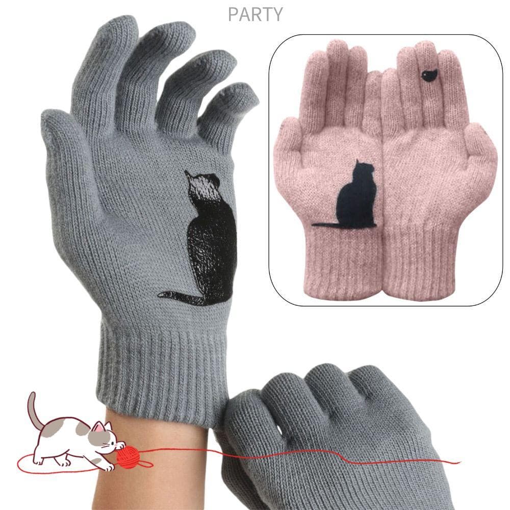 Festa Luvas Térmicas Femininas , À Prova De Vento Gato Pássaros Cães Impresso Luva De Pelúcia Quente , Masculinas De Inv