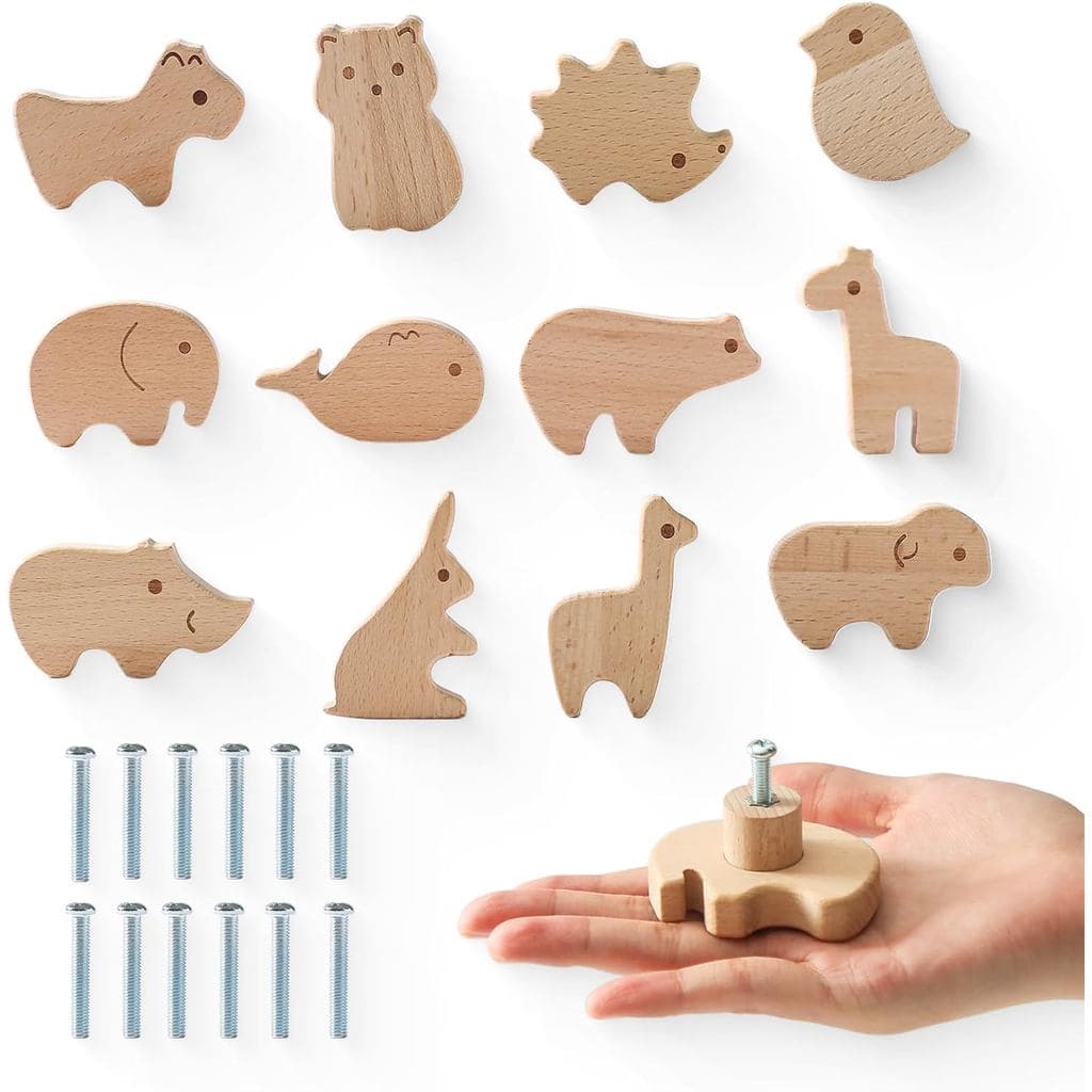 Puxadores de Madeira para Gavetas de Armários Youuys - Puxadores Decorativos de Animais Selvagens com Parafusos para Arm