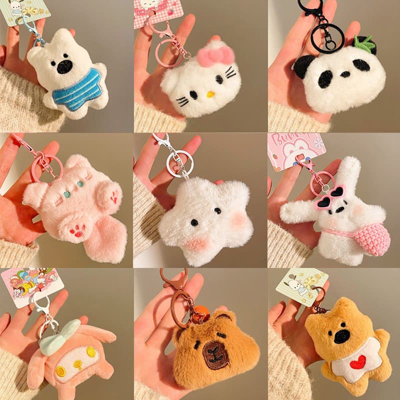 Chaveiros de pelúcia fofos e divertidos, pingentes de nuvem, estrela e animais com som, pequenos acessórios decorativos