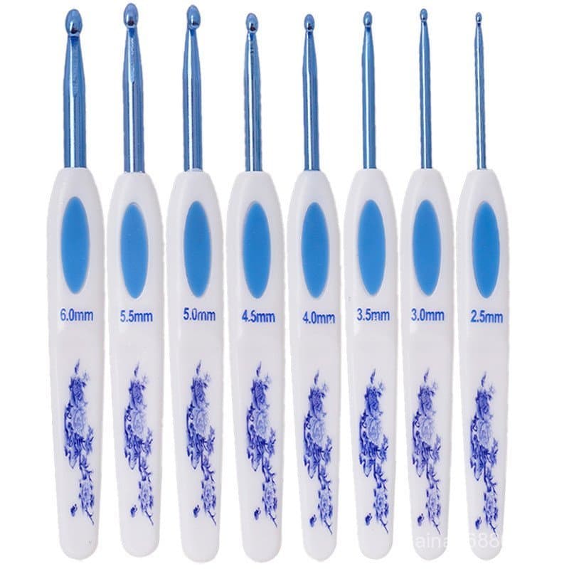 Novas Ferramentas de Tricô: Agulhas de Crochê com Cabo Plano de Porcelana Azul e Branca, Agulhas de Crochê de Alumínio c