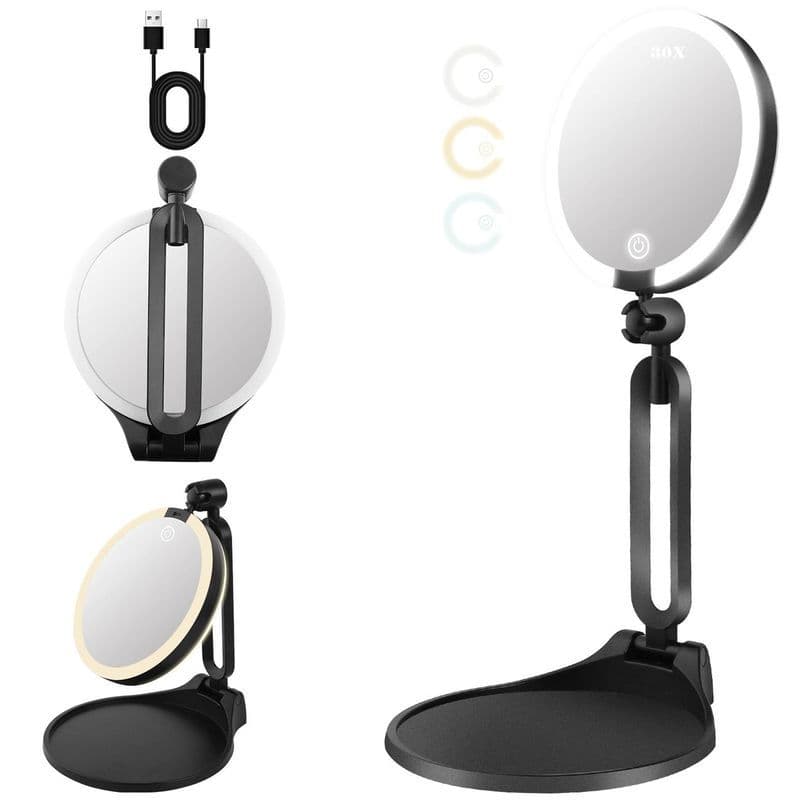 Espelho de maquiagem desktop ampliação de alta definição dobrável dupla face LED viagem portátil penteadeira espelho esp