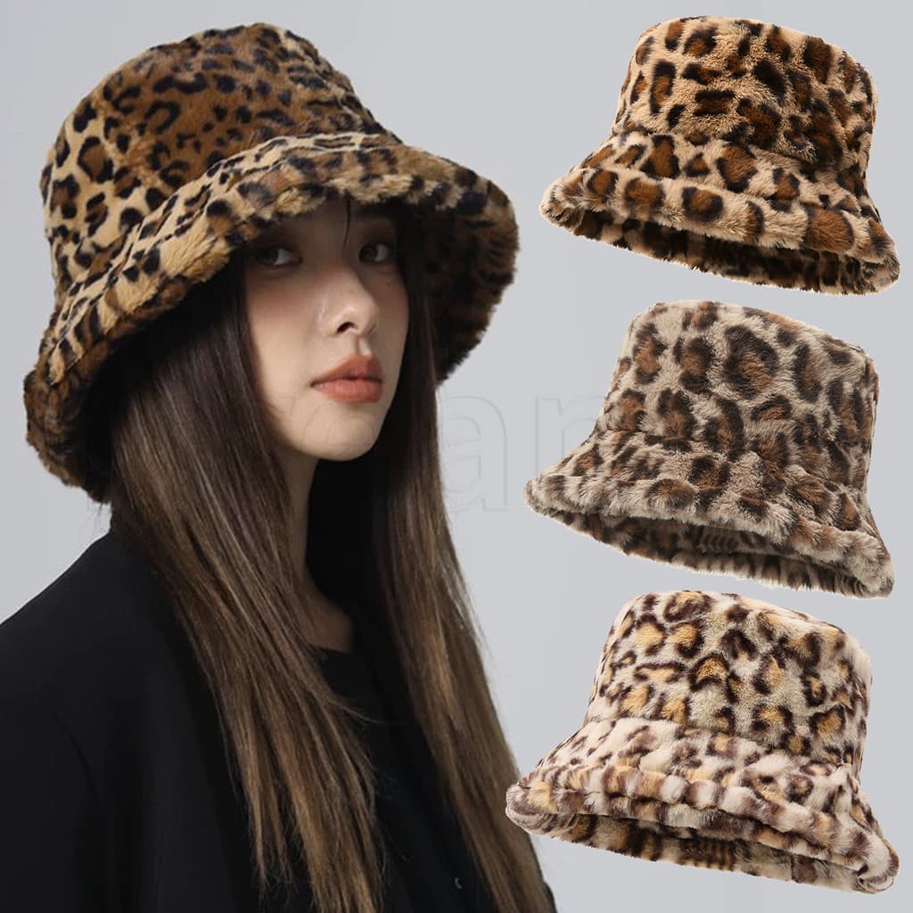 Chapéu De Pescador Feminino Com Estampa De Leopardo De Pelúcia – Balde Para Meninas Personalidade , Moda , Retrô Fofo De
