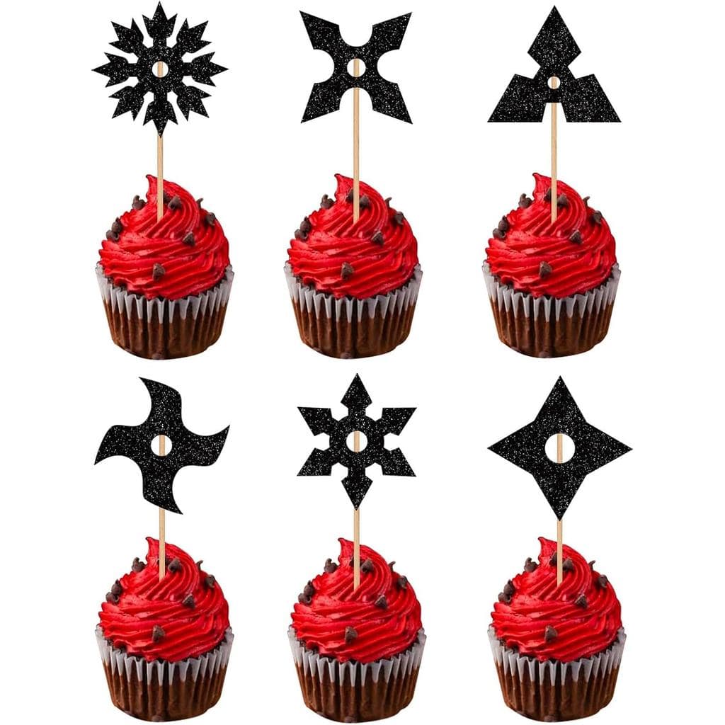24 peças de decorações para cupcakes com silhuetas de ninja para festas, casamentos e aniversários - Kit de decorações p