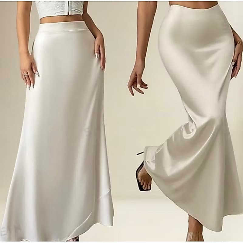 Saia Midi Cetim Longa Elegante Feminina Luxo Festa Brilhosa Cintura Alta Moda 2026 ENVO RAPIDO