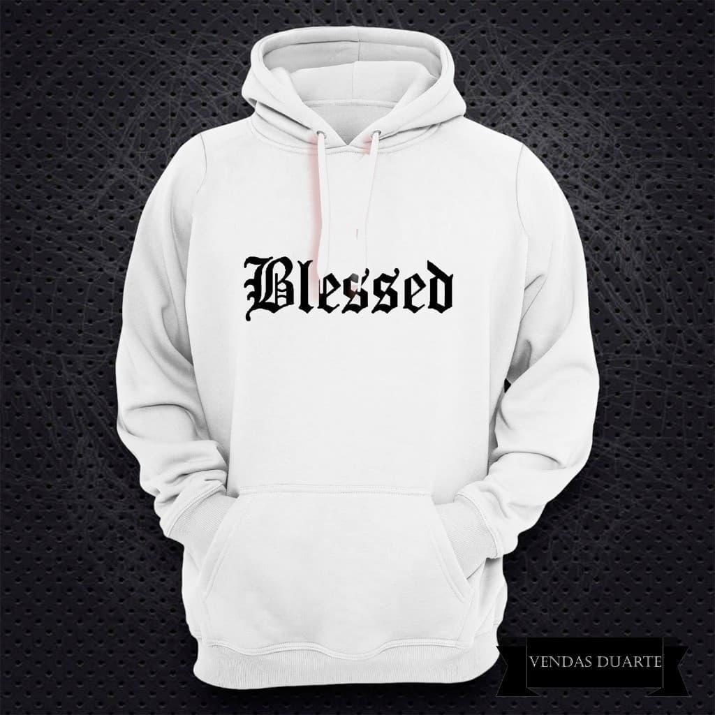 Moletom Estampado Algodão Premium Moda Streetweat Capuz + Bolso Canguru Blessed