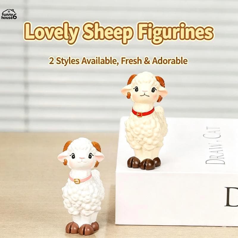 Diversão Bonito Mini Resina Ovelha Estatueta Dos Desenhos Animados Animal Fino Acabamento Presente Para Amigos Decoração