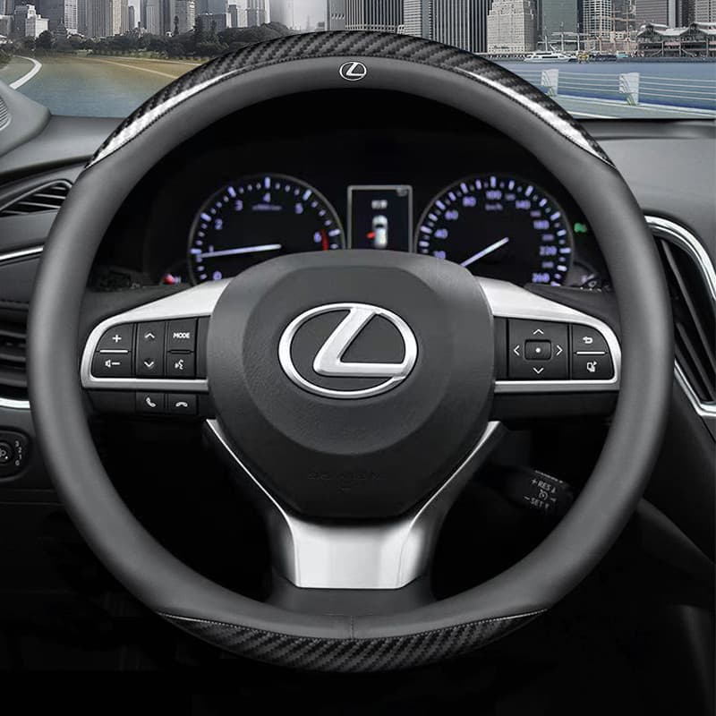 Capa para volante de carro 37CM-38CM adequada para Lexus IS250 IS300 RX330 RX350 ES LS NX, capa de volante em fibra de c