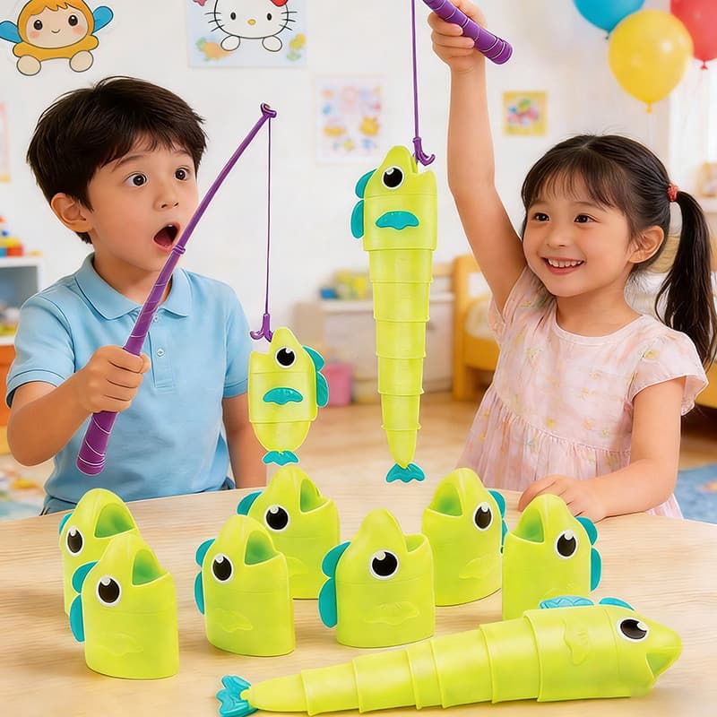 Jogo de Pesca Elástico com 8/16 Peças, com Peixes e Carretilha Impressos em 3D – Brinquedo de Mesa Criativo para Descomp