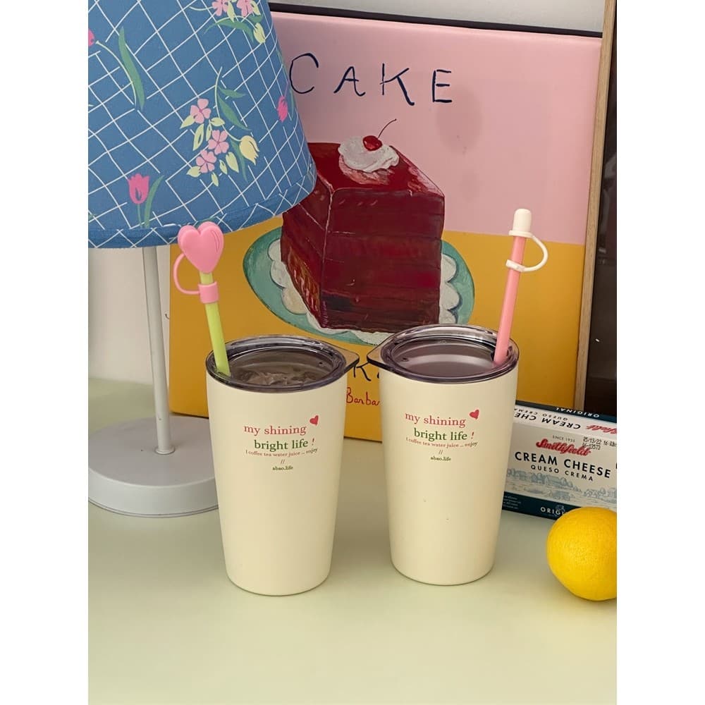 Abao-Original caseiro verão isolamento frio mantendo creme amor xícara de café copo de palha prático carro aço inoxidáve