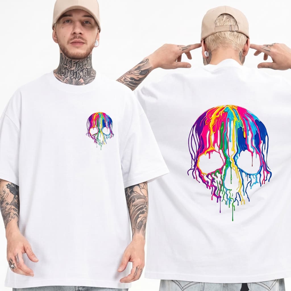 Camiseta Oversized Larga Caveira Algodão Unissex Streetwear Y2K