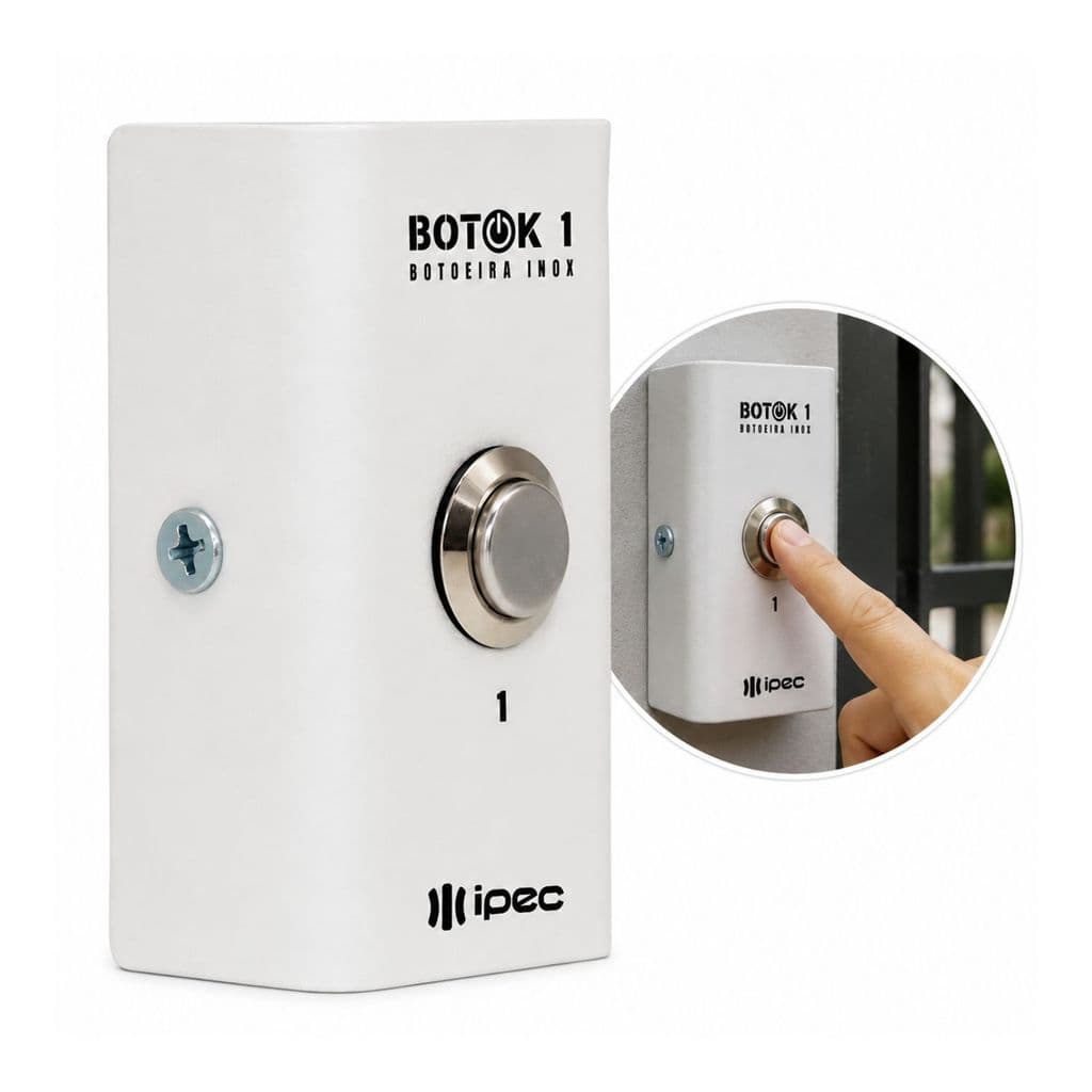 Botoeira Inox Ipec Botok 1 Branca Botão Pulsador Momentâneo Contato NA  Portão Eletrônico Controle Acesso