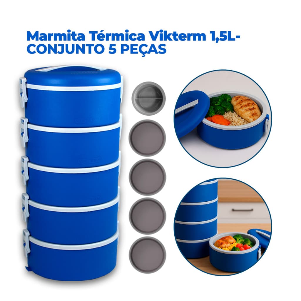 Kit 05 Marmita térmica  Térmica Vikterm 1,5L- CONJUNTO 5 PEÇAS