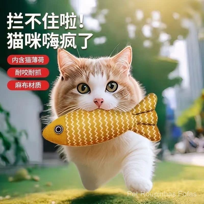 Brinquedo para gatos para entretenimento próprio, durável e resistente a mordidas, peixe simulado com catnip, varinha de