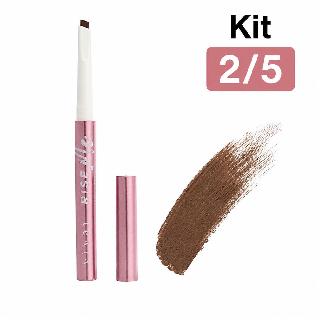 Kit 2 ou 5 Lápis Retrátil para Sobrancelhas Vivai Rise Me Marrom Universal Ponta Chanfrada