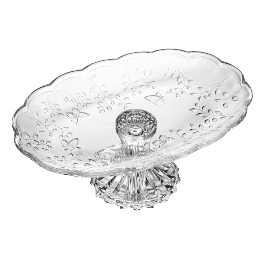 Travessa de Vidro Oval C/Pé New Butterfly Transparente 31x20x12cm Lyor