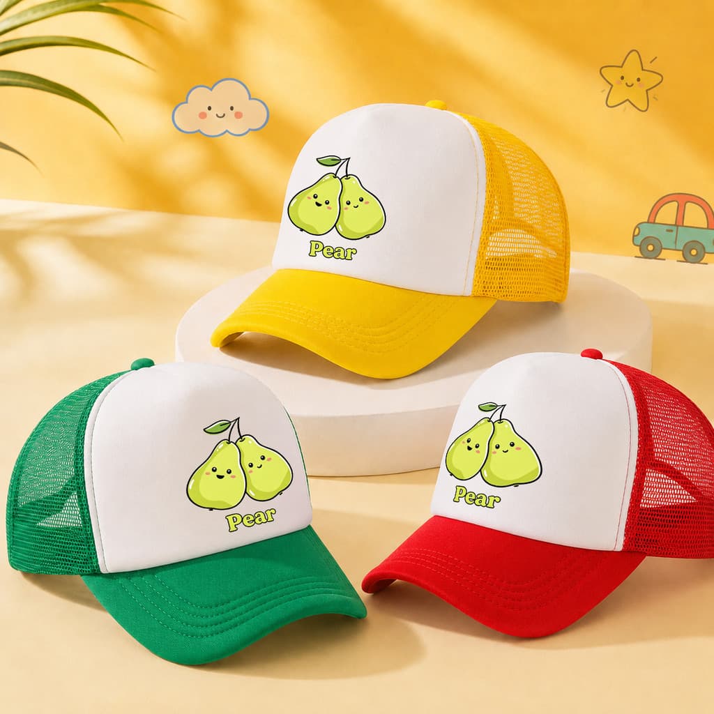 Chapéu De Beisebol Estampado Com Pêra De Desenho Animado , Malha Respirável , Guarda-Sol , Viagem , Multifuncional , Pre
