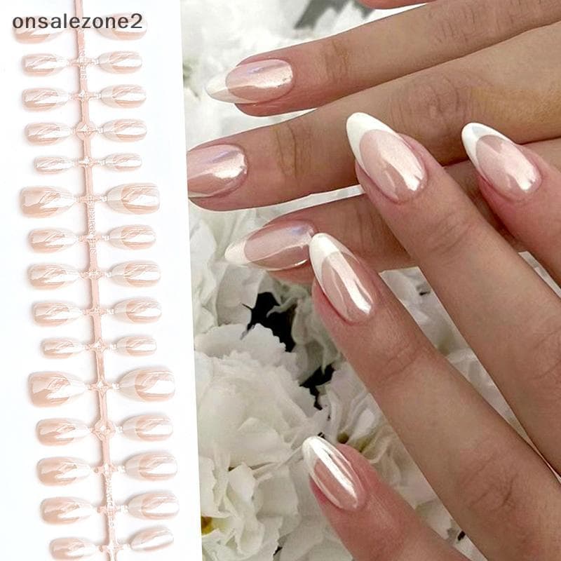 ONS 30pcs Press On Nails Francês Perolado Cobertura Completa Pontas De Unhas Falsas Para Comemorações De Aniversário E A