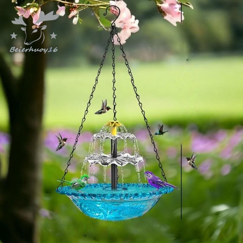 Fonte De Banho De Pássaros Suspensa Em Cascata Solar , Suspenso Com Para Decoração De Jardim Ao Ar Livre , Quintal De Pá