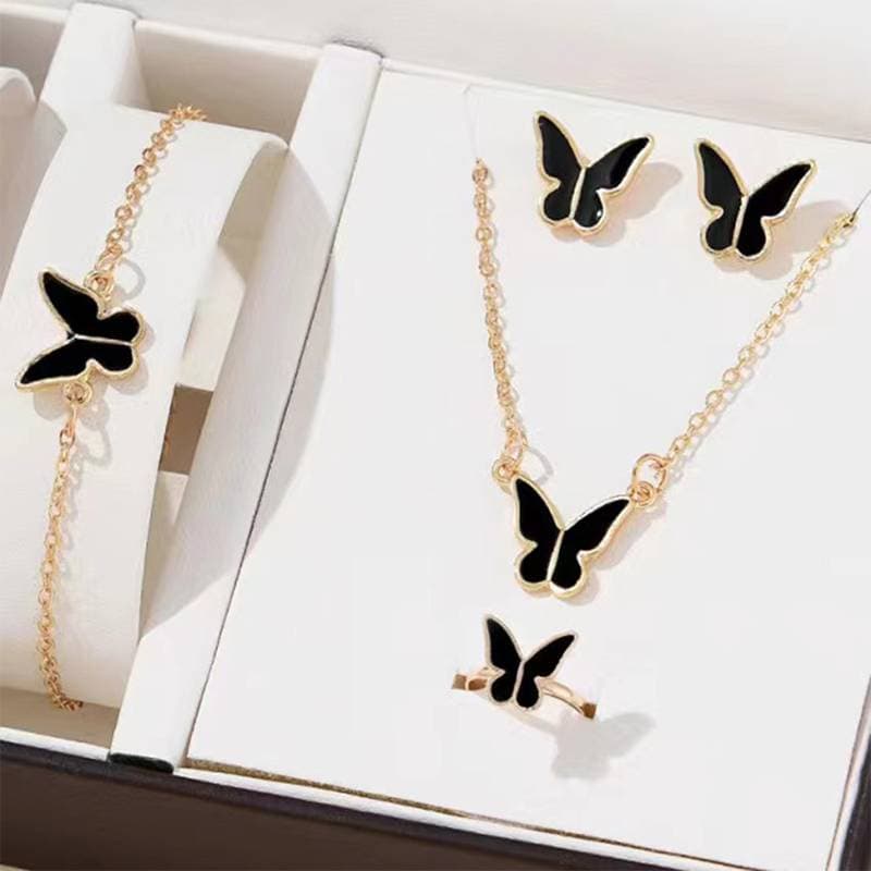 Aether 5 Pçs Moda Borboleta Pingentes Nelace Brincos Anel Pulseira Conjuntos Para Mulheres Conjunto De Jóias Nupcial Cas
