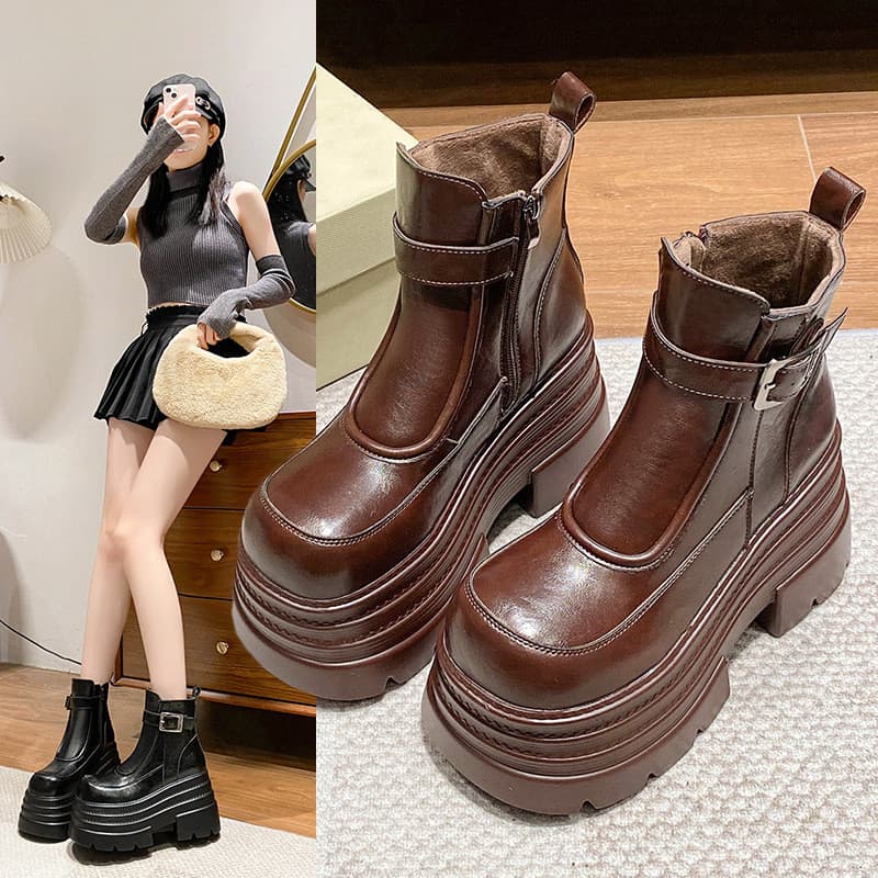 W inverno cunha salto mais magro olhar mais veludo pequenas botas curtas femininas, plataforma de sola grossa quente fiv