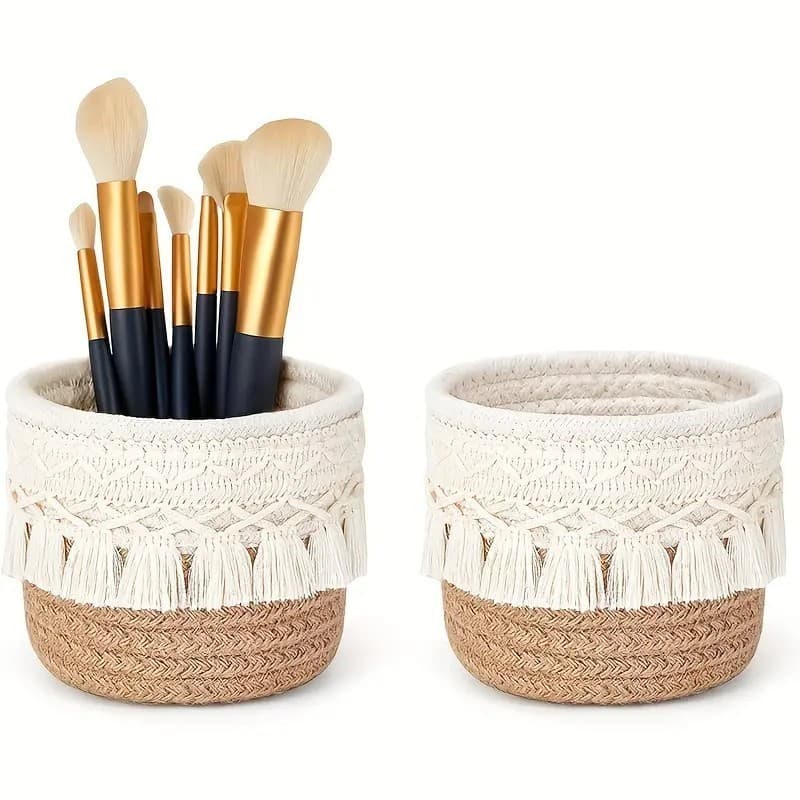 Cesta De Armazenamento De Mesa Estilo Borla Para Cosméticos E Pincéis De Maquiagem , Tecido