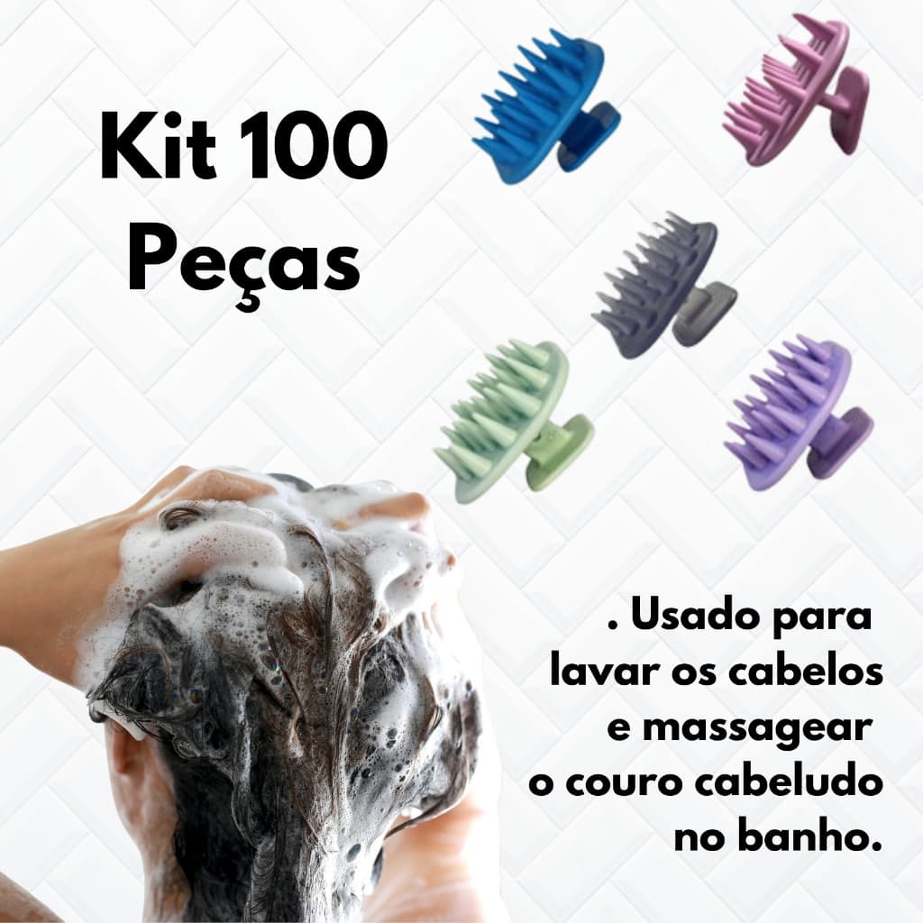 KIT 100 Escova De Lavar Cabelo de Silicone Auxilia O Crescimento Diminui A Quebra