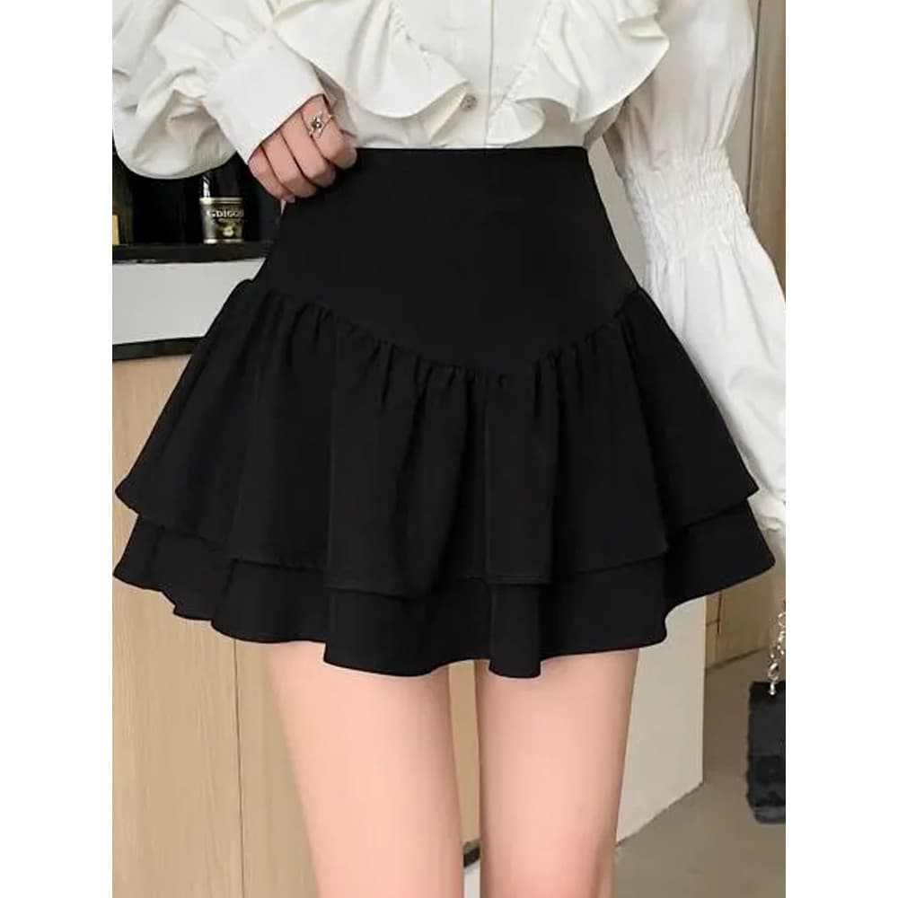 Saia de bolo preta meio comprimento saia feminina outono inverno Pettiskirt saia curta 2026 novo estilo cintura alta sai
