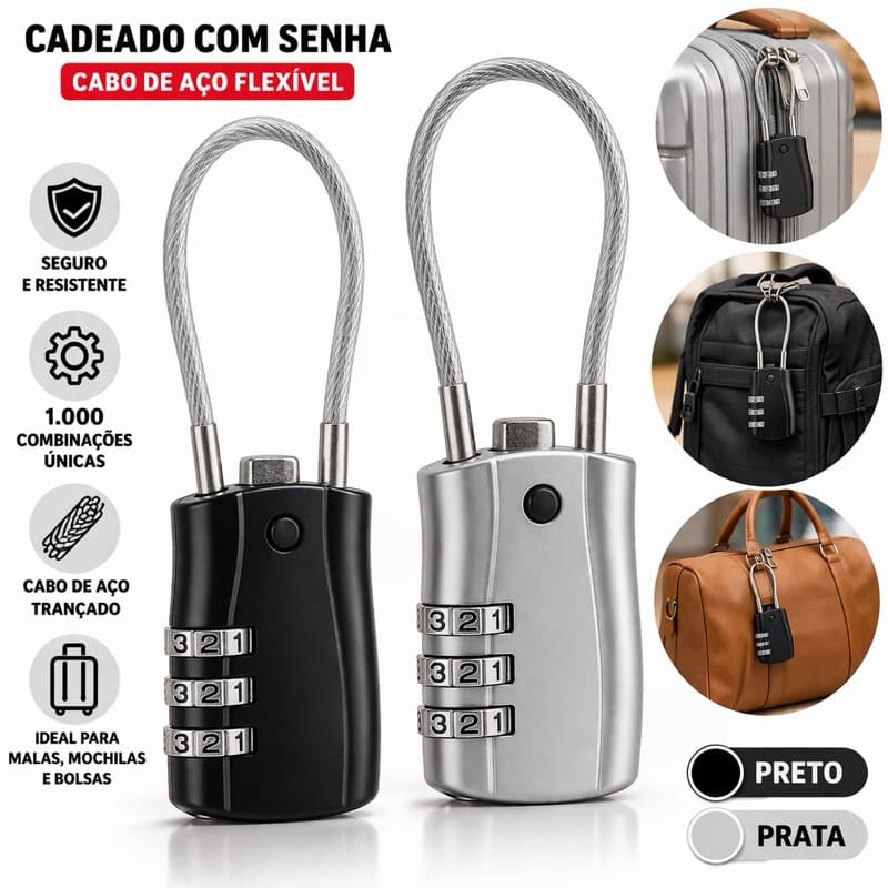 Cadeado TSA Senha Cabo Aço Mala Viagem Anti-Furto Bagagem Academia
