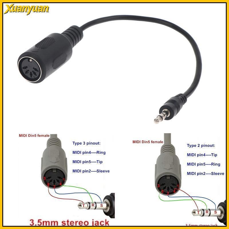XYuan MIDI DIN Conversor TRS De 5 Pinos Para 3.5 Mm Cabo De Áudio Blindado Proteção Contra Ruído De Alta Qualidade Conex