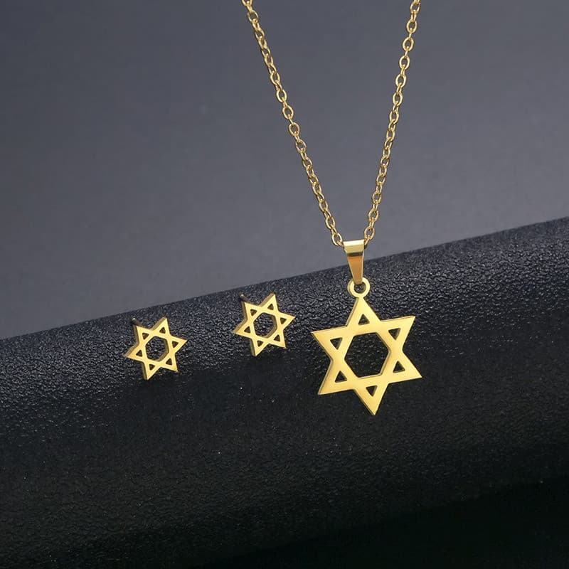 Conjunto De Colar E Brinco Yinuovo Hexagramaa-Guarda