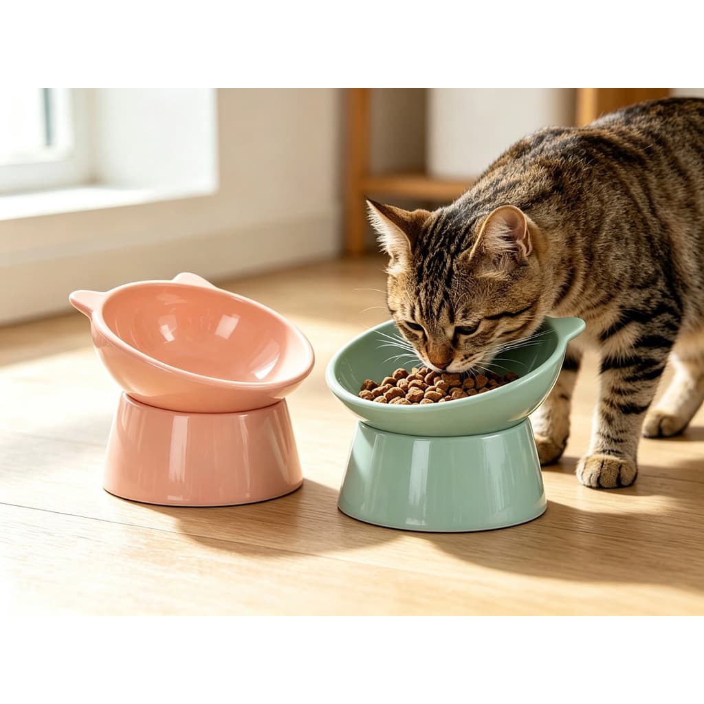 Comedouro Elevado de Cerâmica para Gatos e Cães
