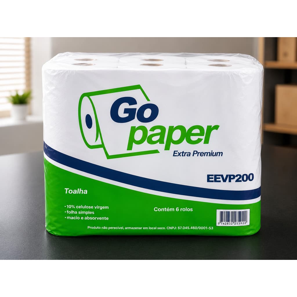 Papel Toalha Bobina 100% Celulose 6 rolos 20cmx200 mts (Fardo)