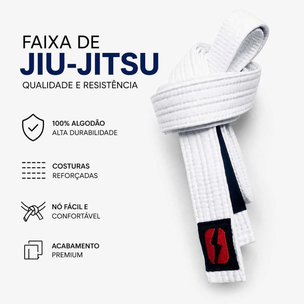 Faixa De Jiu Jitsu Branca com Ponta Preta - Action