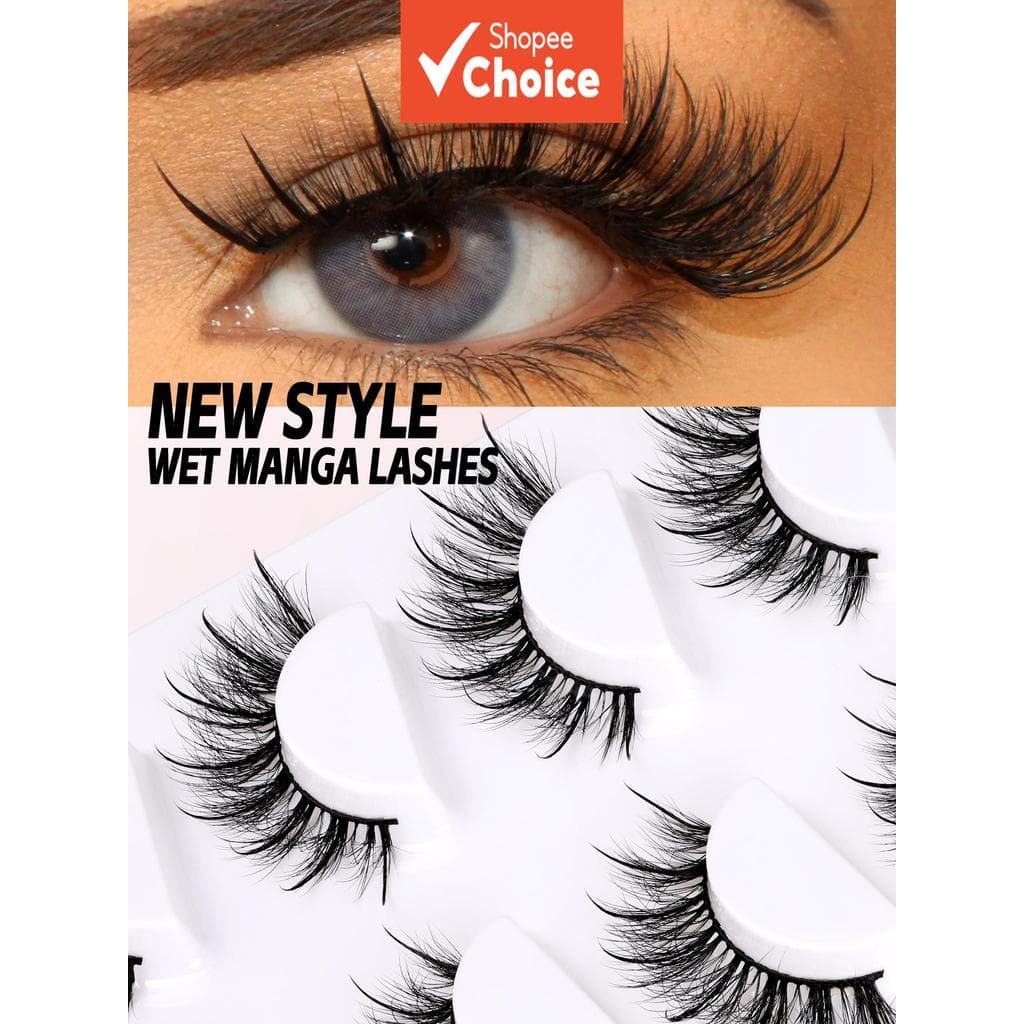 Mkhlina 10/50 Pares Cílios Molhados Efeito Spiky, Cílios Postiços de Mangá, Cílios Postiços de Tira Wispy Dramáticos
