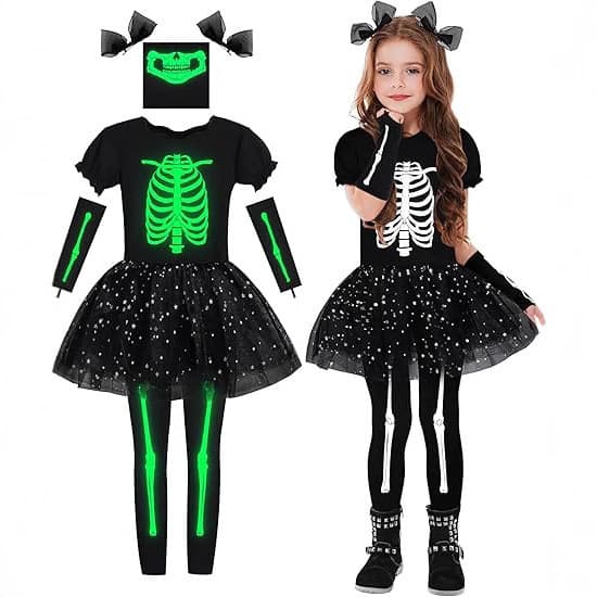 Halloween menina traje halloween esqueleto luminoso roupas demônio Festival morte roupas vestir-se